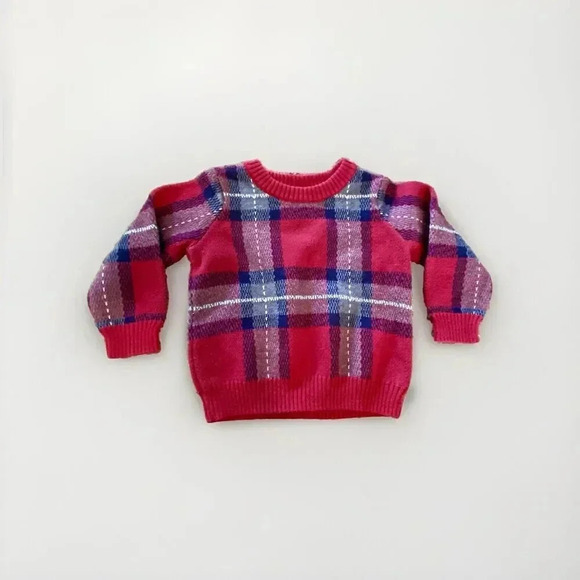 JANIE and JACK Red Kids Plaid Boys Sweater Christmas RED size 12-18 Months - Picture 1 of 4